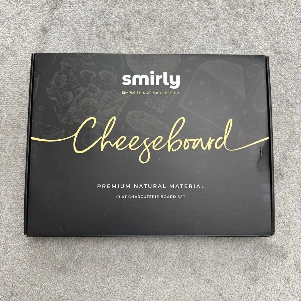 Smirly Bamboo Cheese Board Knife Set Charcuterie Platter Serving Tray Large NWB
